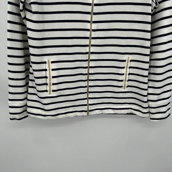 LILLY PULITZER White Navy Blue Striped Full Zip Nautical Jacket Size Medium - Picture 6 of 11